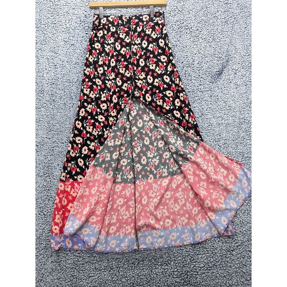 Express Floral Patchwork Maxi Skirt Size S Button High Slit Cottage Boho Fairy - Picture 2 of 11